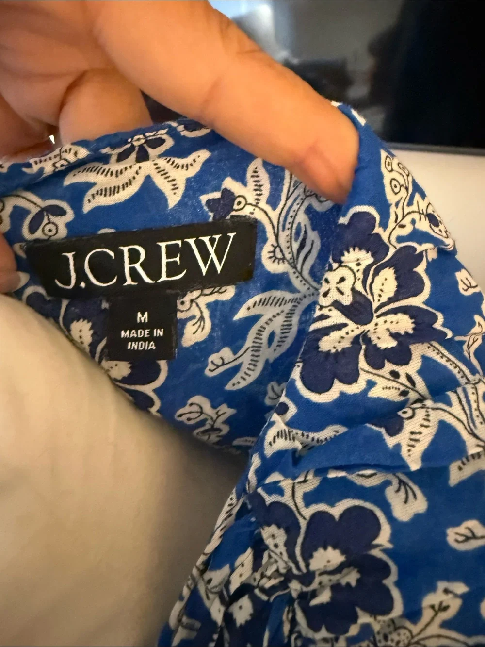 J. Crew Blue Floral Long-Sleeve Smocked Mini Dress
